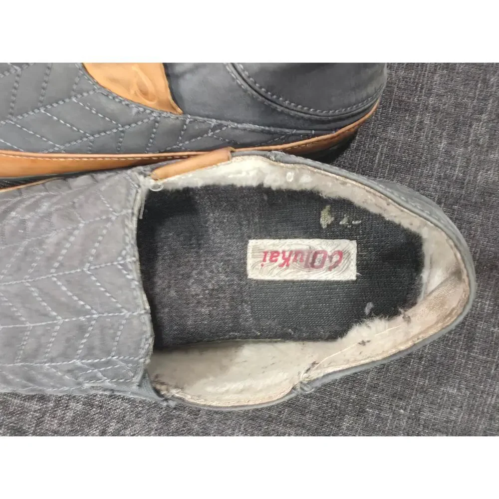 OluKai Hanohano Mens 10 Slippers Waxed Canvas Grey Wool Shearling Slip On 10527
